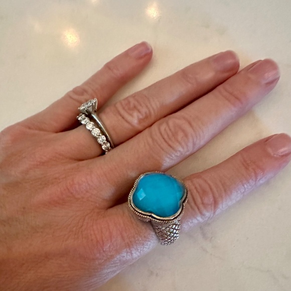 Andrea Candela silver turquoise clover pendant with diamonds. - Picture 6 of 8